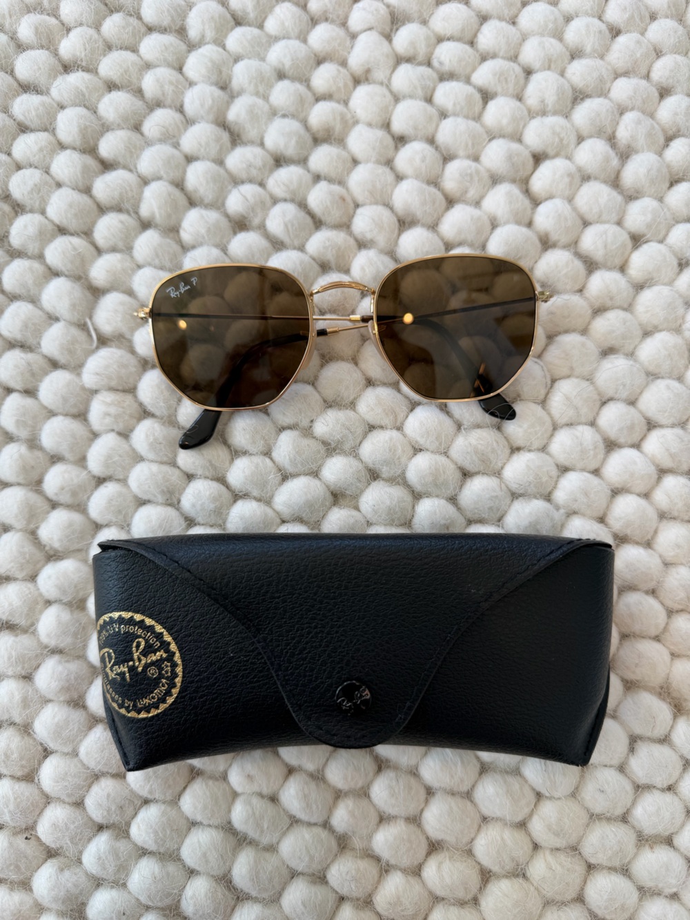 Ray-Ban Gold Frame Brown Lens Sunglasses with Black Case